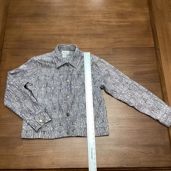 Coldwater Creek Purple Paisley Damask Button Jacket Womens Petite Medium Flaw - Picture 2 of 9